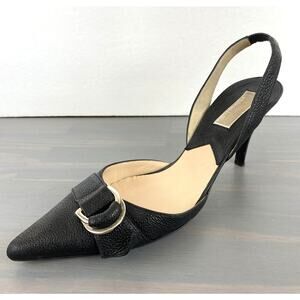 Michael Kors Pebbled Leather Slingback Heels Women Size 9M Black Buckle Italy